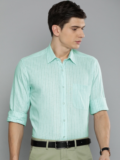 

Louis Philippe Men Sea Blue & Black Slim Fit Striped Formal Shirt