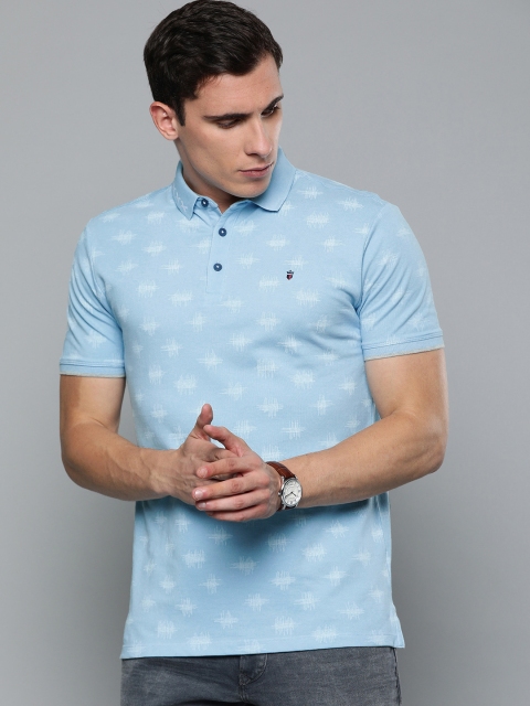 

Louis Philippe Jeans Men Blue & White Slim Fit Printed Polo Collar T-shirt