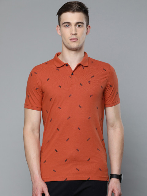 

Louis Philippe Sport Men Orange & Navy Blue Slim Fit Printed Polo Collar T-shirt