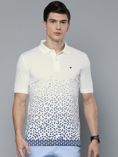 

Louis Philippe Golf leisure Men White & Blue Printed Polo Collar T-shirt