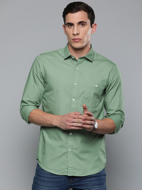 

Louis Philippe Jeans Men Olive Green Super Slim Fit Solid Casual Shirt