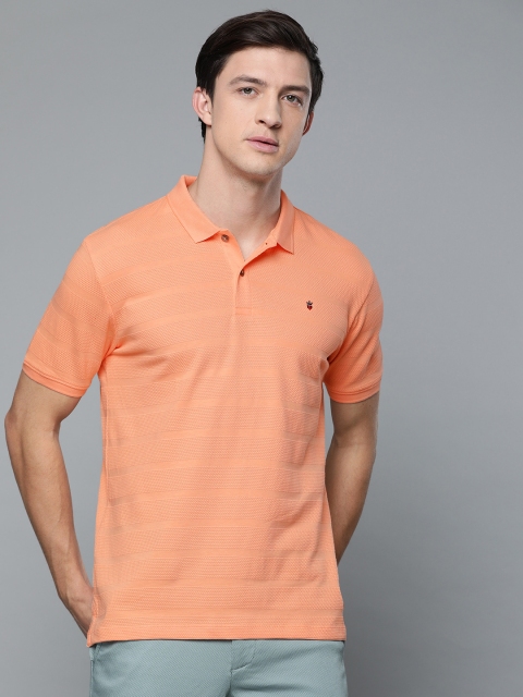 

Louis Philippe Sport Men Peach-Coloured Self Design Slim Fit Polo Collar T-shirt