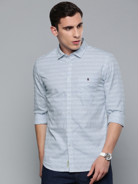 

Louis Philippe Jeans Men Blue Super Slim Fit Self-Striped Casual Shirt