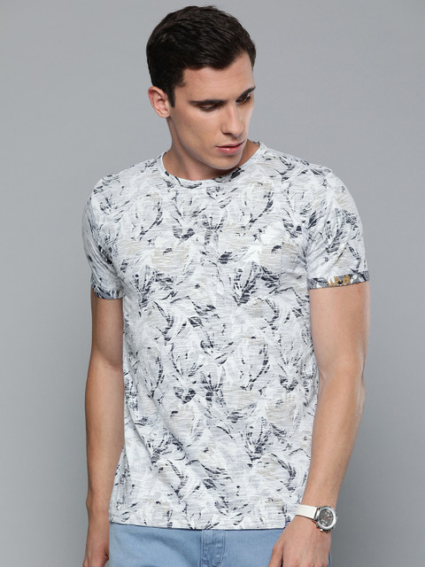 

Louis Philippe Jeans Men White & Navy Blue Slim Fit Printed Round Neck T-shirt