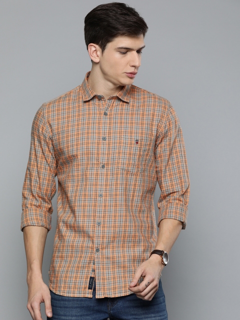 

Louis Philippe Jeans Men Orange & Grey Checked Super Slim Fit Casual Shirt