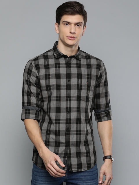

Louis Philippe Jeans Men Grey & Black Checked Super Slim Fit Casual Shirt