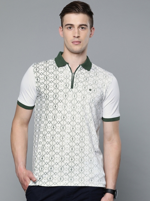 

Louis Philippe Golf leisure Men White & Green Printed Polo Collar T-shirt