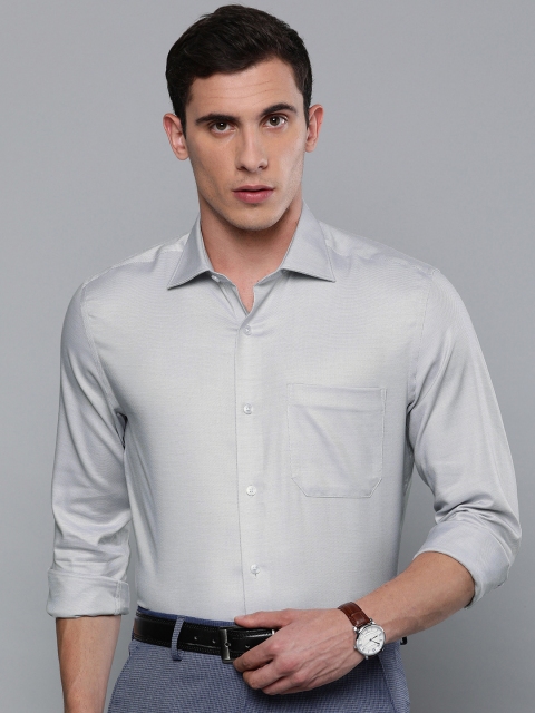 

Louis Philippe Permapress Men Grey Classic Fit Self Design Formal Shirt