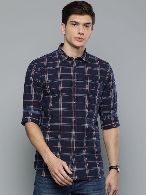 

Louis Philippe Jeans Men Navy Blue & White Checked Super Slim Fit Casual Shirt
