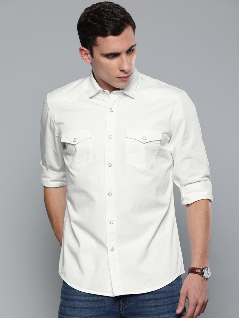 

Louis Philippe Jeans Men White Slim Fit Solid Casual Denim Shirt