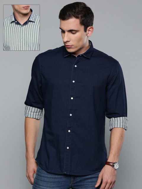 

Louis Philippe Jeans Men Navy Blue & Off-White Slim Fit Reversible Casual Shirt