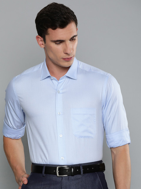 

Louis Philippe Men Blue & White Slim Fit Self Design Formal Shirt