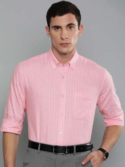 

Louis Philippe Men Pink & White Slim Fit Striped Formal Shirt