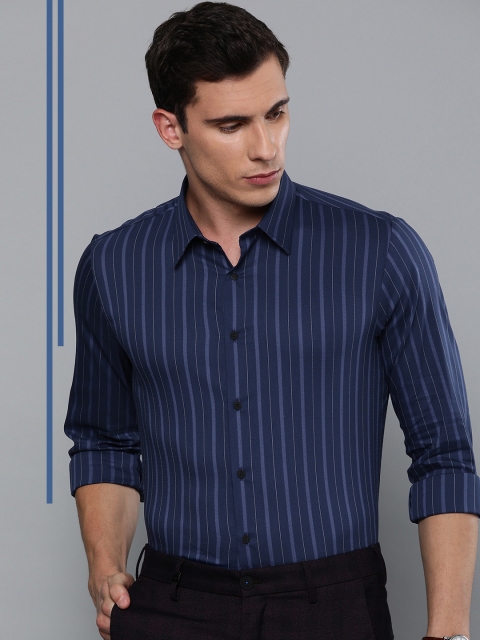

Louis Philippe Ath.Work Men Navy Blue & Off-White Super Slim Fit Striped Casual Shirt