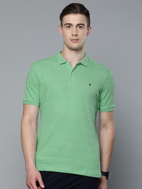 

Louis Philippe Sport Men Sea Green Slim Fit Self-Striped Polo Collar T-shirt