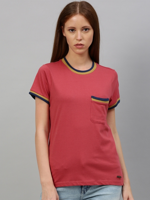 

Roadster Women Pink Solid Round Neck T-shirt