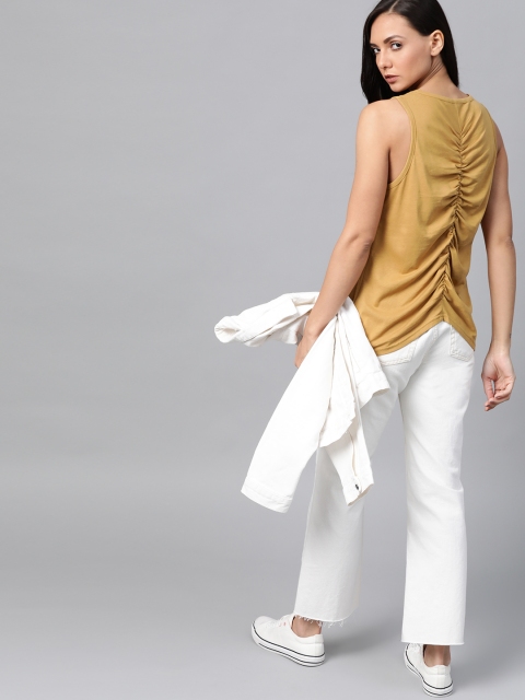

Roadster Women Mustard Brown Solid Styled Back Top