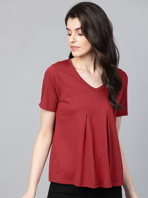 

Roadster Women Maroon Solid A-Line Top