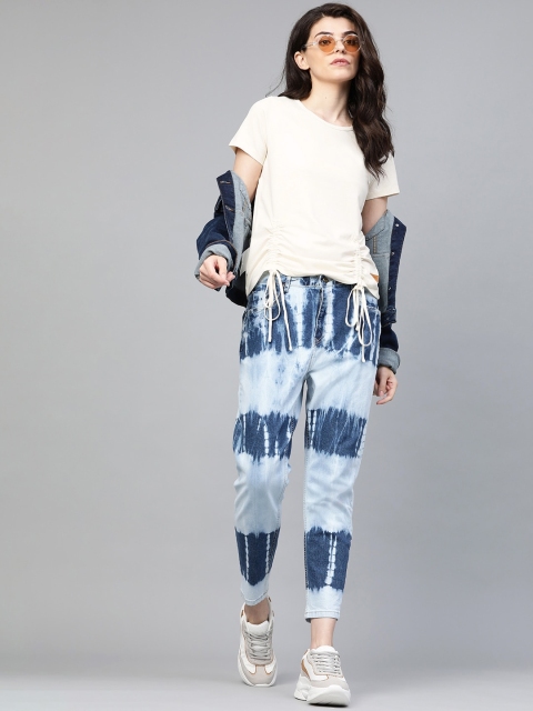 

Roadster Women Off-White Solid Ruched Top