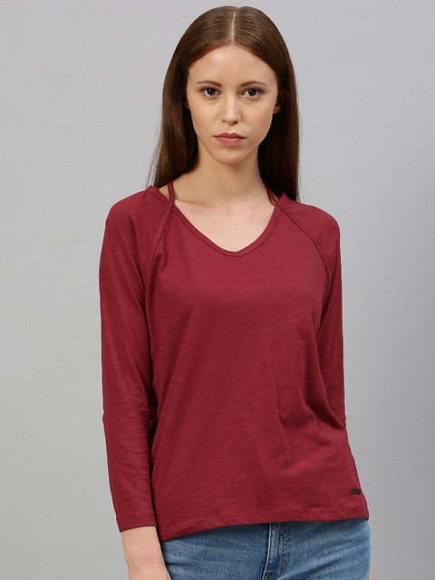 

Roadster Women Maroon Solid Styled Back Top