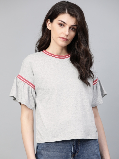 

Roadster Women Grey Melange Solid Bell Sleeves Top