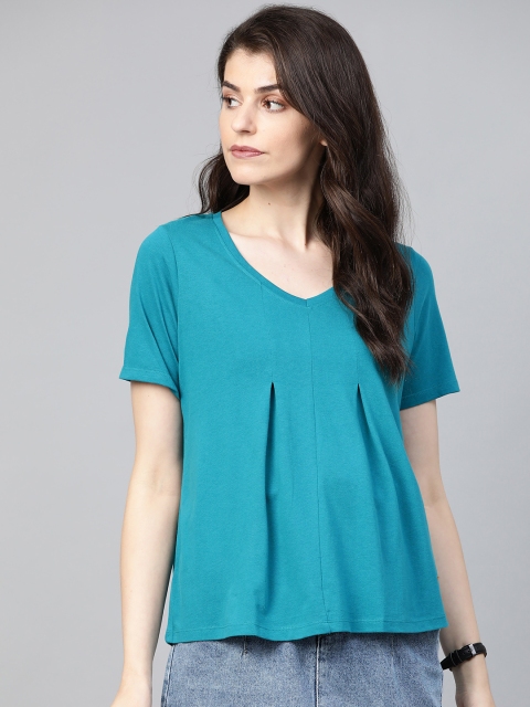 

Roadster Women Blue Solid Pleated Top