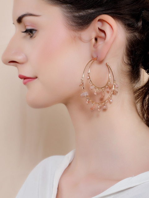 

Rubans Gold-Toned & Pink Crystal Studded Circular Half Hoop Earrings