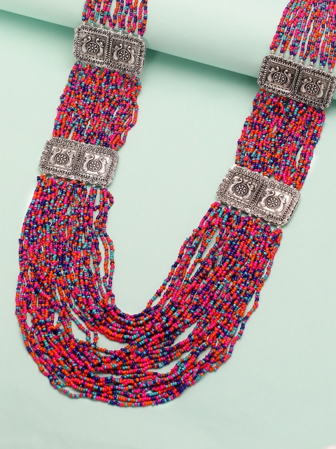 

Rubans Pink & Blue Silver-Plated Layered Necklace