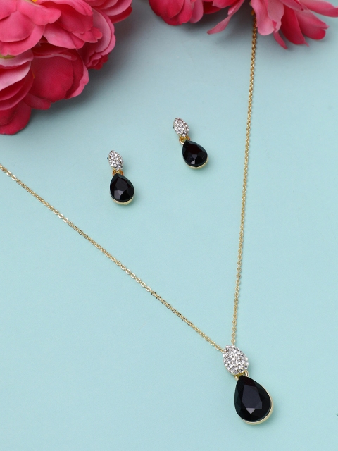 

Rubans Gold-Toned & White CZ-Studded Handcrafted Pendant With Earrings