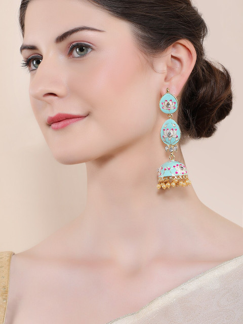 

Rubans Blue & Gold-Toned Enamelled Classic Jhumkas