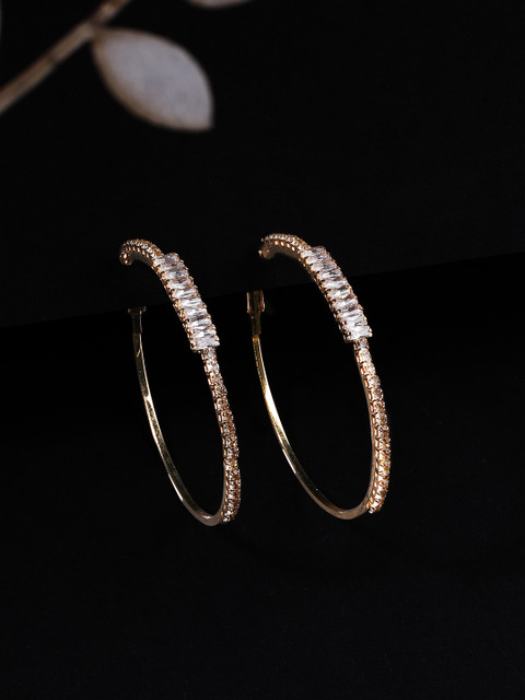 

Rubans Gold-Toned & White Contemporary Hoop Earrings