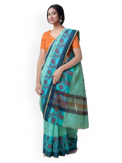 

Unnati Silks Sea Green & Brown Silk Cotton Woven Design Sustainable Saree