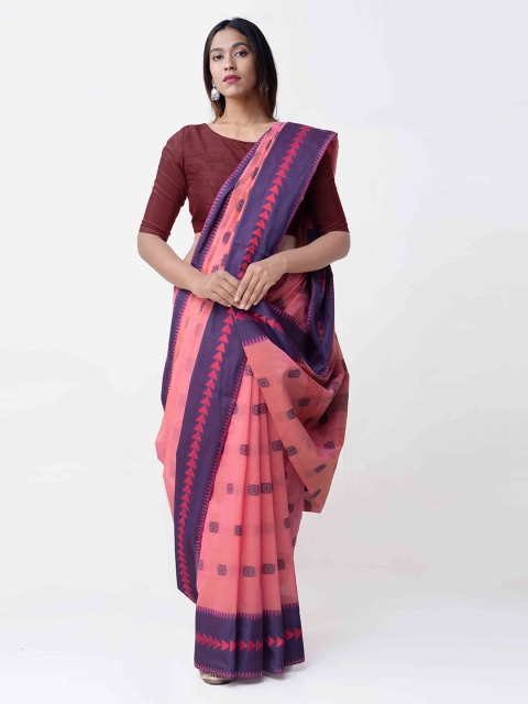 

Unnati Silks Pink & Blue Silk Cotton Solid Sustainable Saree