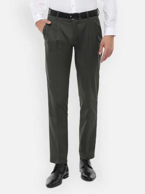 

Louis Philippe Men Olive Green Slim Fit Solid Formal Trousers