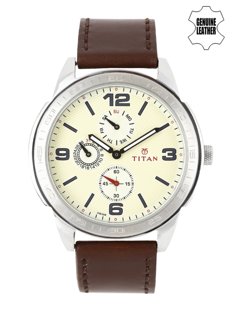 

Titan Men Cream-Coloured Dial Watch 1585SL05
