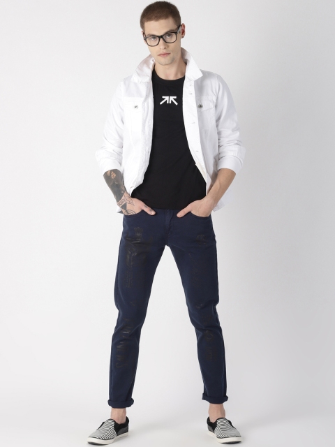 

Blue Saint Men White Solid Denim Jacket