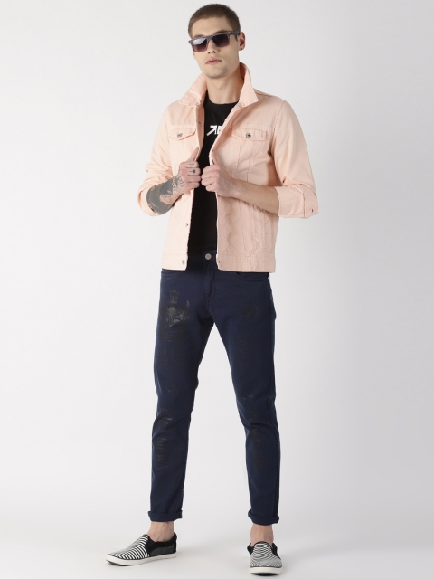 

Blue Saint Men Pink Solid Denim Jacket