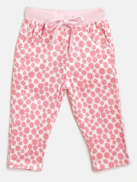 

612 league Girls Pink & White Regular Fit Floral Print Trousers