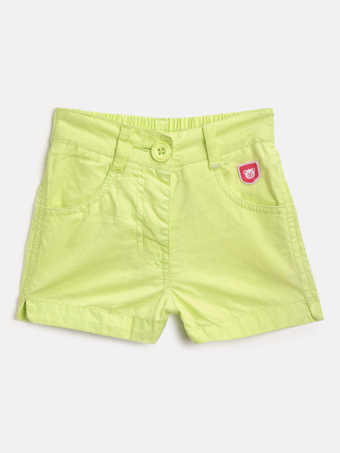 

612 league Girls Lime Green Solid Regular Fit Shorts