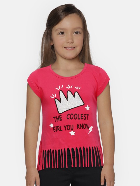 

612 league Girls & Black Pink Printed Regular Top