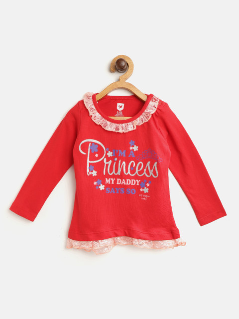 

612 league Girls Red & Peach-Coloured Printed Top
