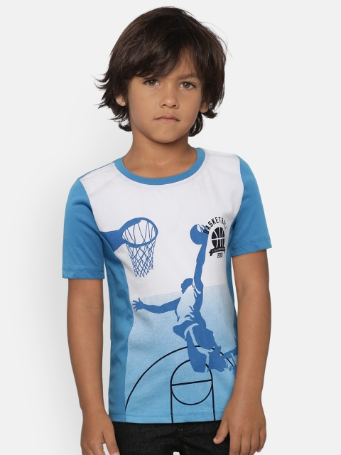 

612 league Boys Blue & White Printed Round Neck T-shirt