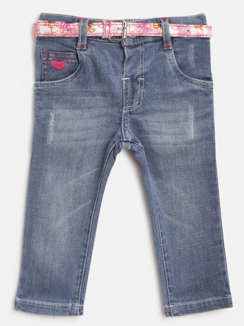 

612 league Girls Blue Regular Fit Mid-Rise Low Distressed Stretchable Jeans