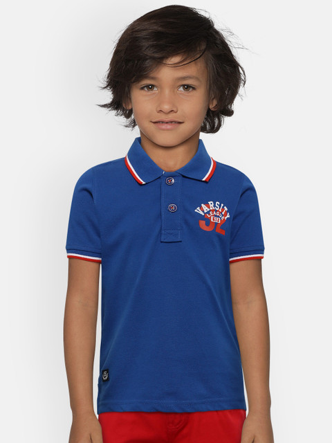 

612 league Boys Blue Solid Polo Collar T-shirt