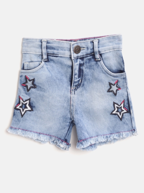 

612 league Girls Blue Washed Regular Fit Denim Shorts