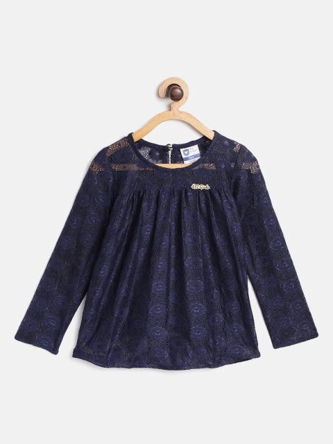 

612 league Girls Navy Blue Lace A-Line Top