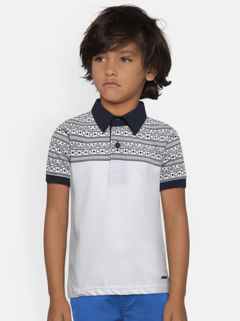 

612 league Boys White & Navy Printed Polo Collar T-shirt
