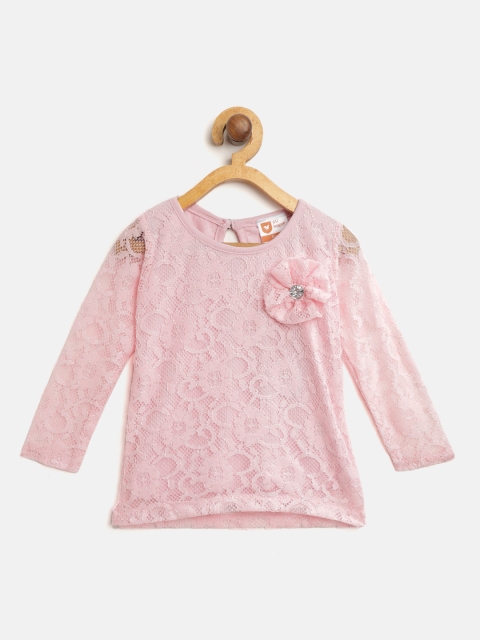 

612 league Girls Pink Lace Semi-Sheer Top