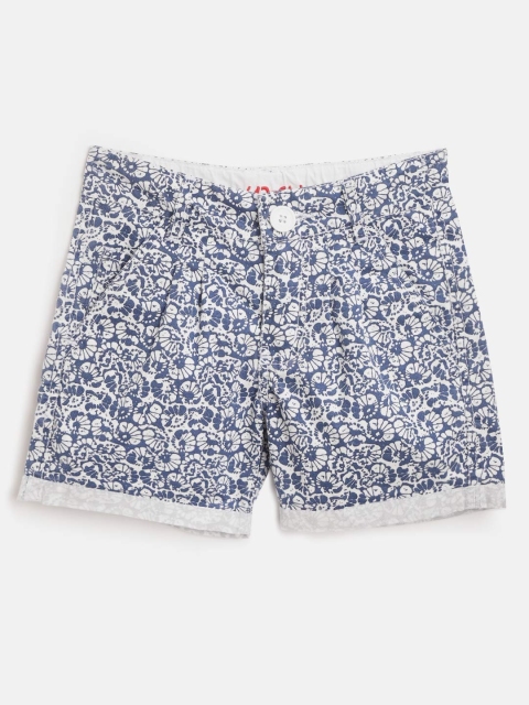 

612 league Girls White & Navy Printed Regular Fit Shorts