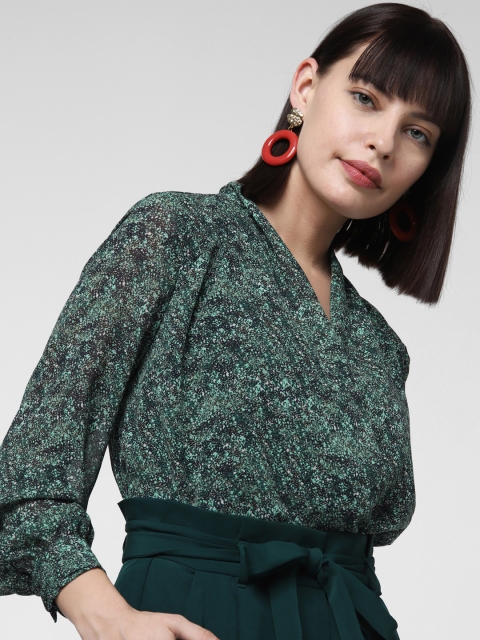

Vero Moda Women Navy Blue & Sea Green Printed Top